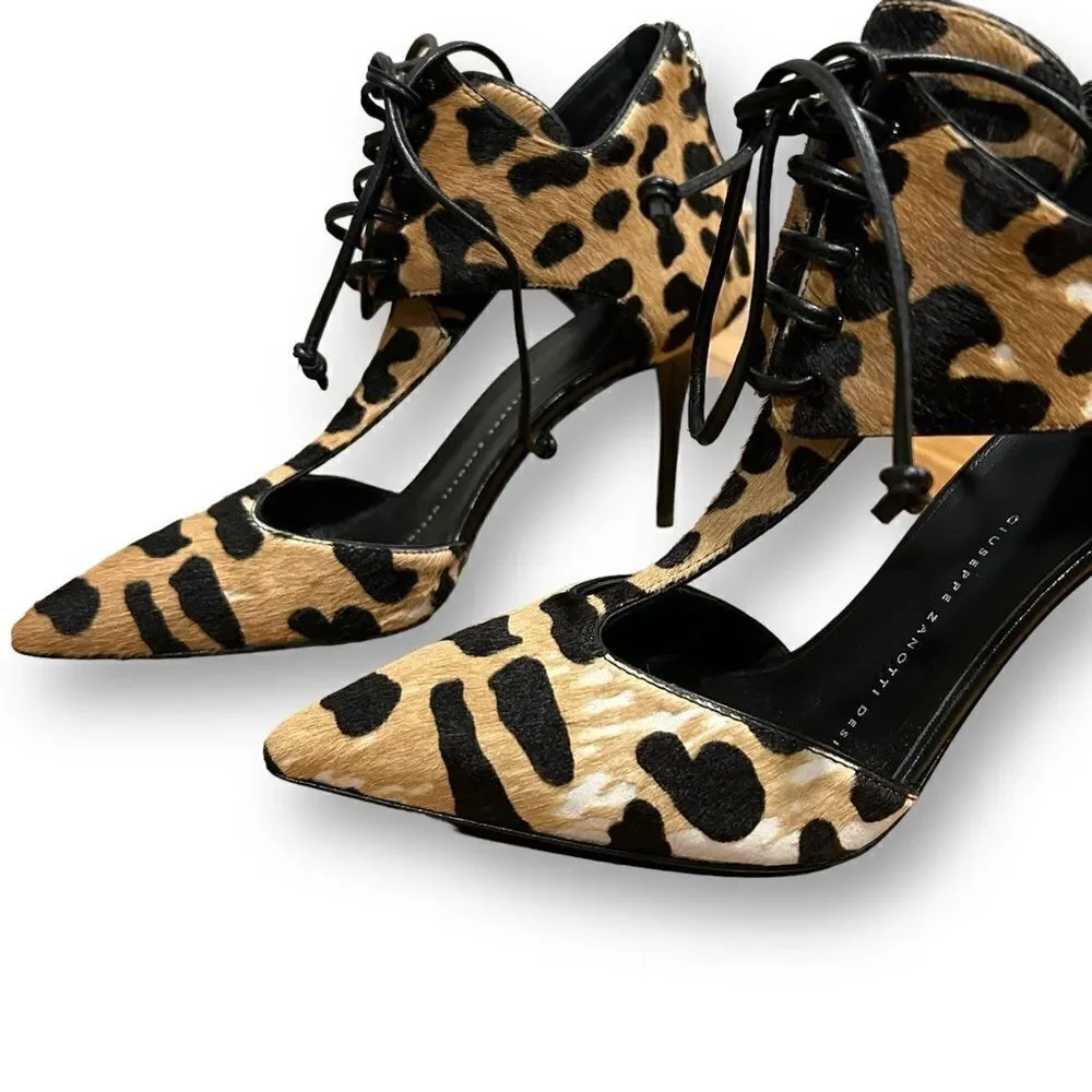 Revolve Giuseppe Zanotti FRIDA Leopard Cheetah Print Lace Up Stiletto